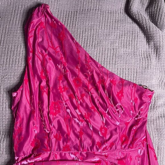 Hutch One-Shoulder Ruched Velvet Dress Pink/Rose/Magenta XL - Picture 2 of 9